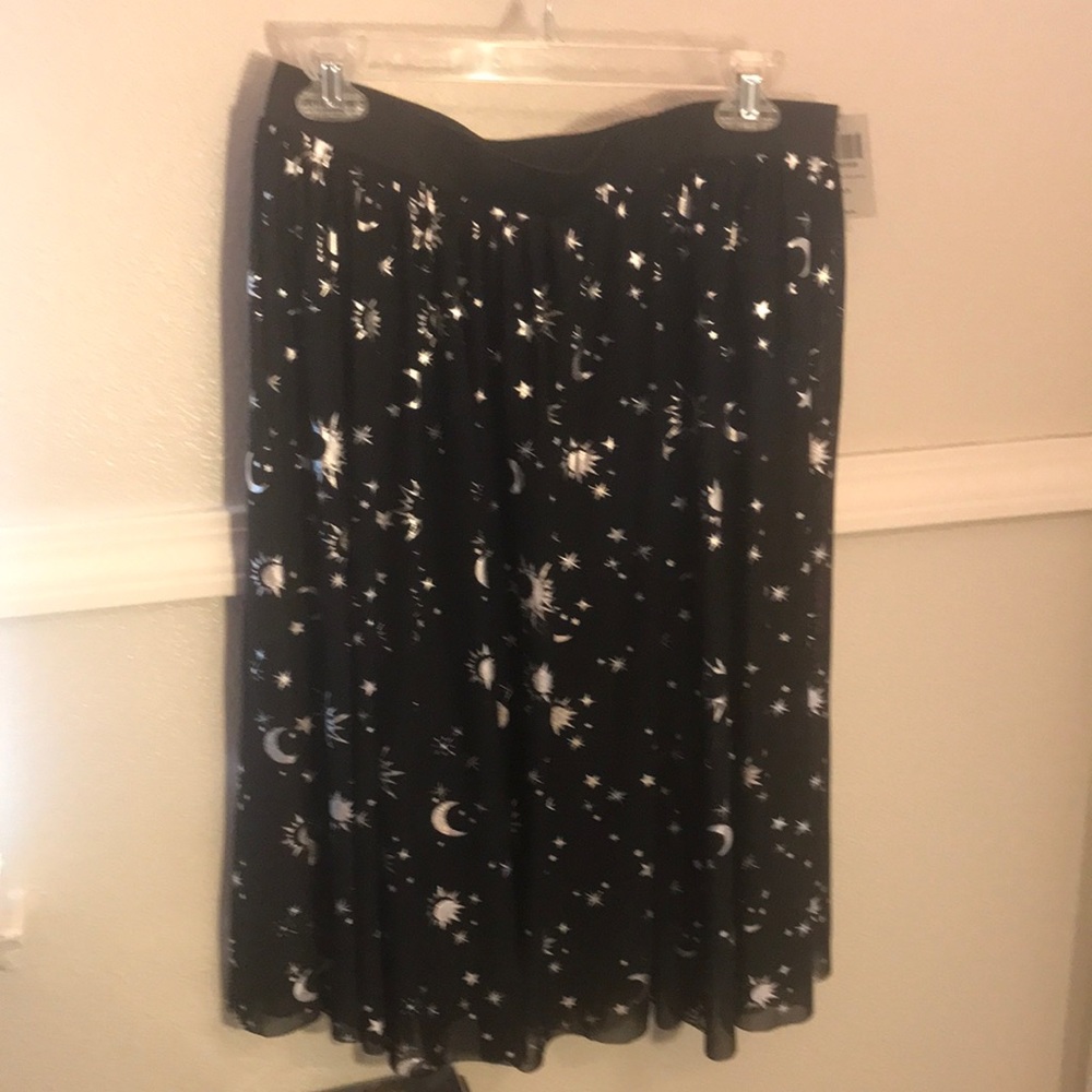 New with Tags! Hot Topic black and silver midi skirt with celestial pattern.